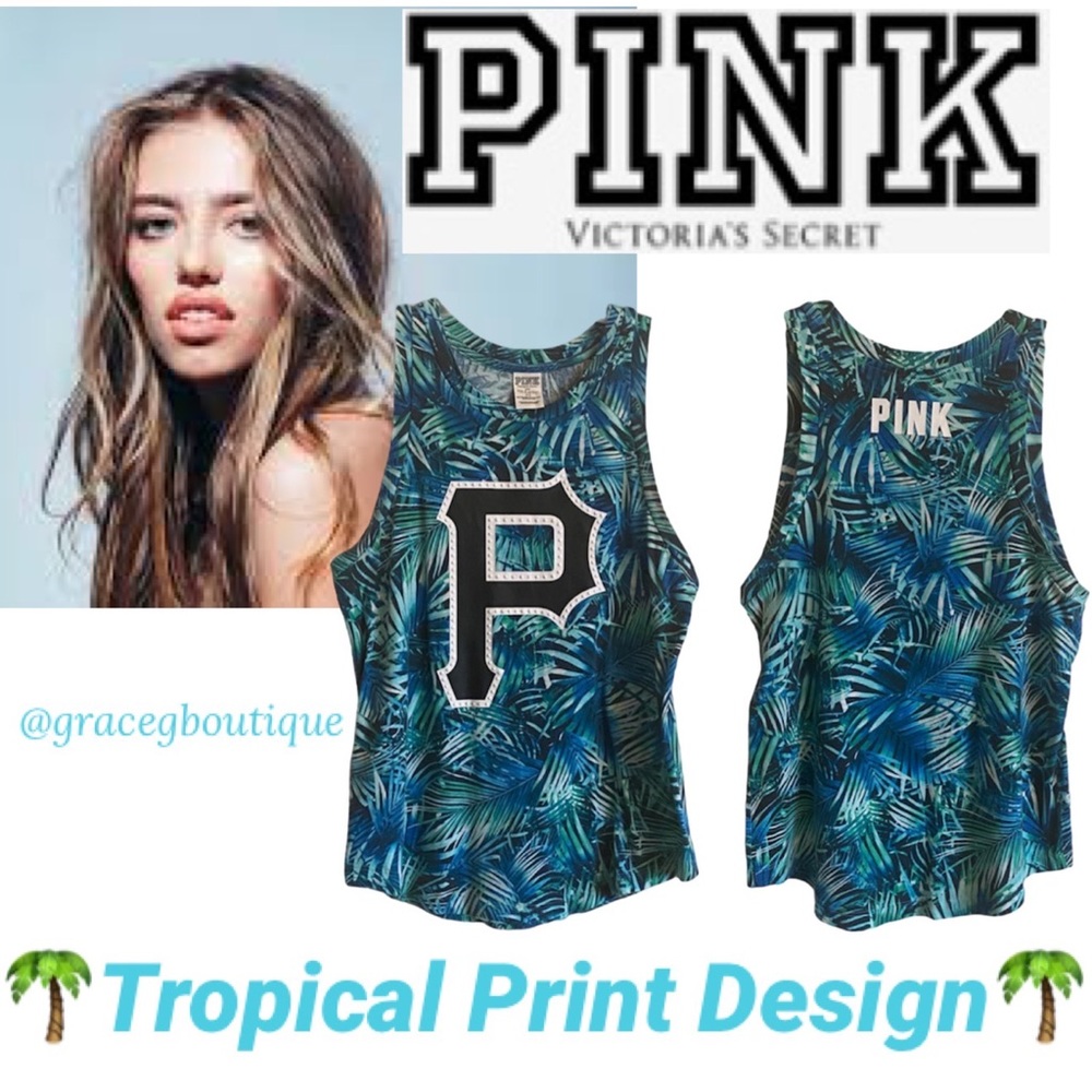 PINK Victoria’s Secret P Tropical Print Palm Leaves Tank Top 5th & Ocean Collab